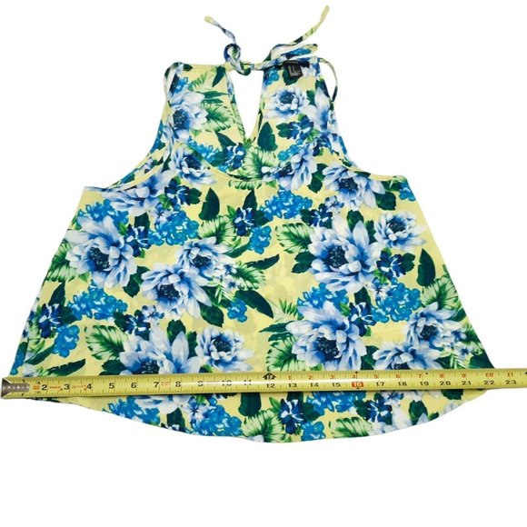 Forever 21 Tank Top Womens Juniors Small Blue Floral Crop Tie Neck - Picture 3 of 10